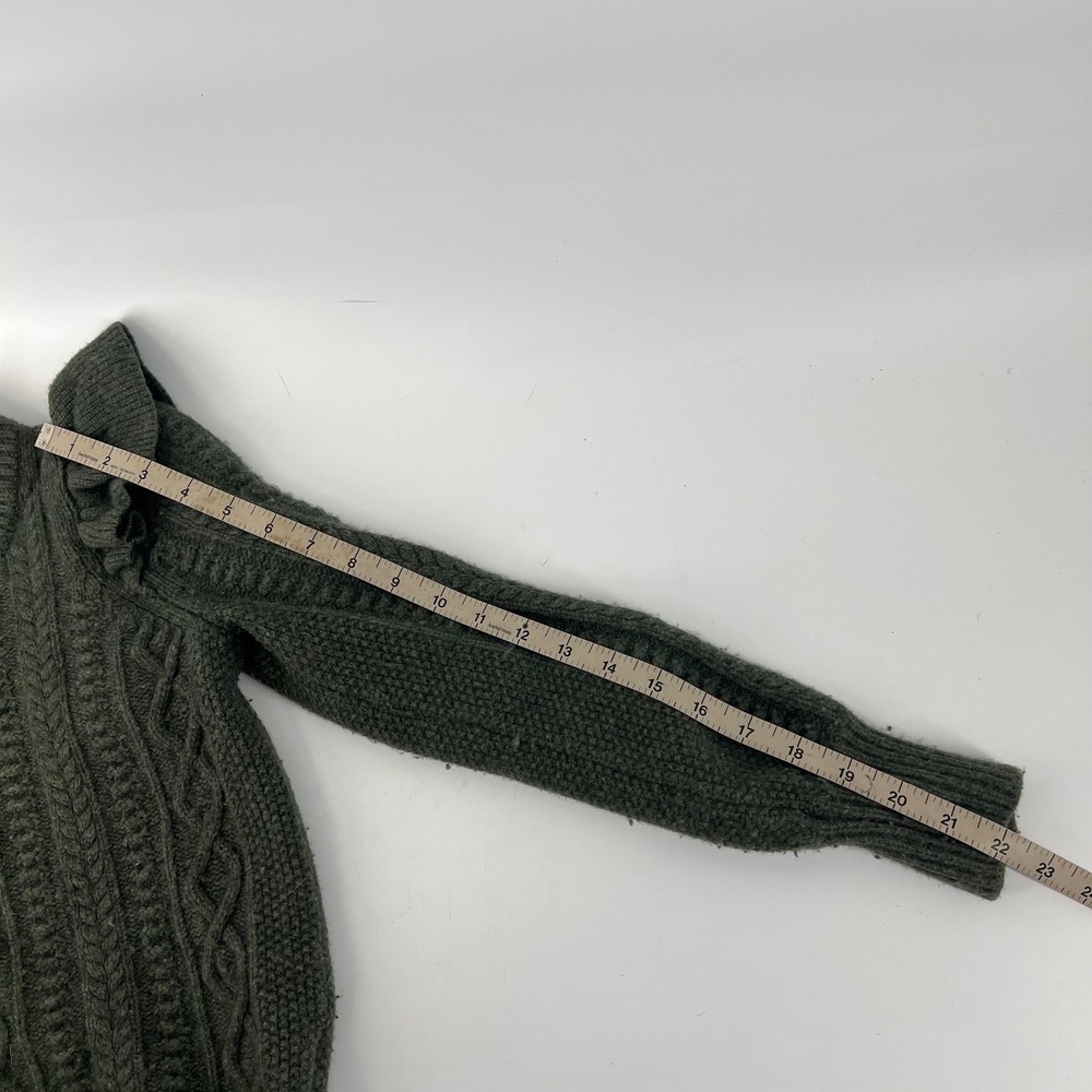 Madewell Hollydene Sweater XS Green Merino Wool Cable Knit Ruffle Puff Sleeve - Picture 8 of 8